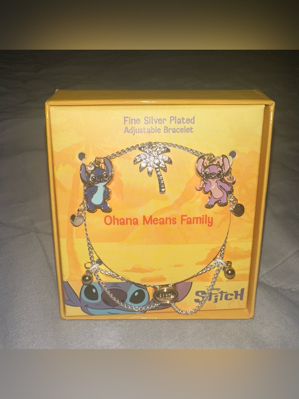 Disney Stitch Ohana Means Family Collectible Silver-Plated Charm Bracelet